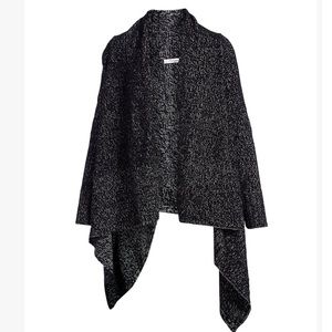Arpeggio Knitwear- Black Marled Sidetail Cardigan- soft & chic 34" L-size S-NWOT